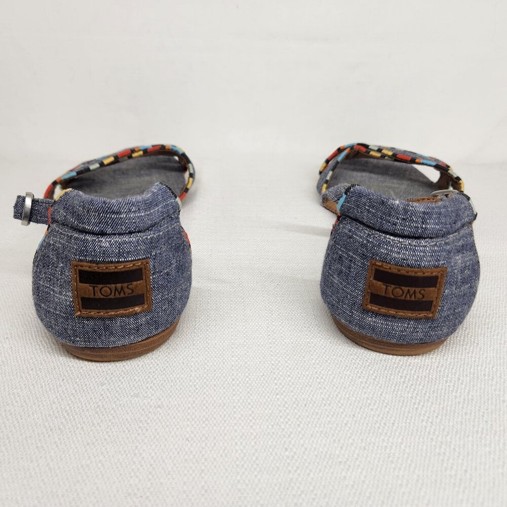 TOMS Womens 7.5 W Blue Ankle Strap Flat Sandals Chambray Buckle - Picture 4 of 6